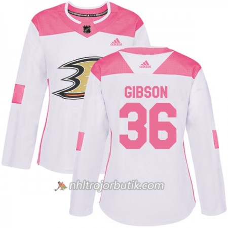 Dame Ishockey Anaheim Ducks Tröja John Gibson 36 Adidas 2017-2018 Vit Rosa Fashion Authentic